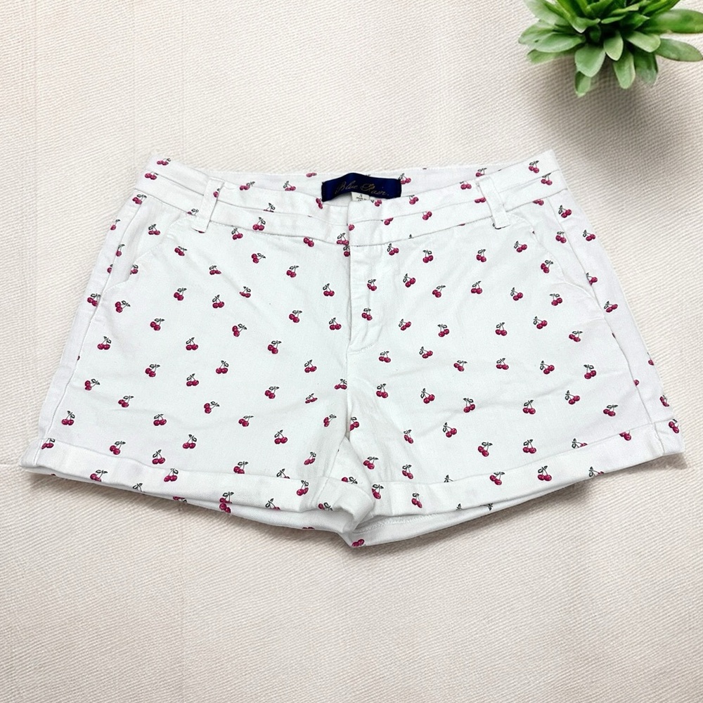 Blue Rain Women’s Cherry Print Cotton White and Red With Pockets Shorts Size S